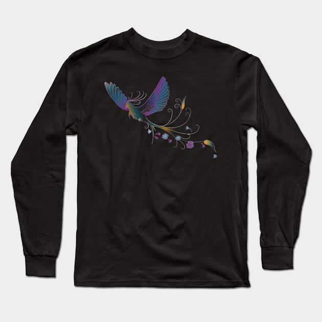 Flying Bird Drawing Long Sleeve T-Shirt by DezinerFiles